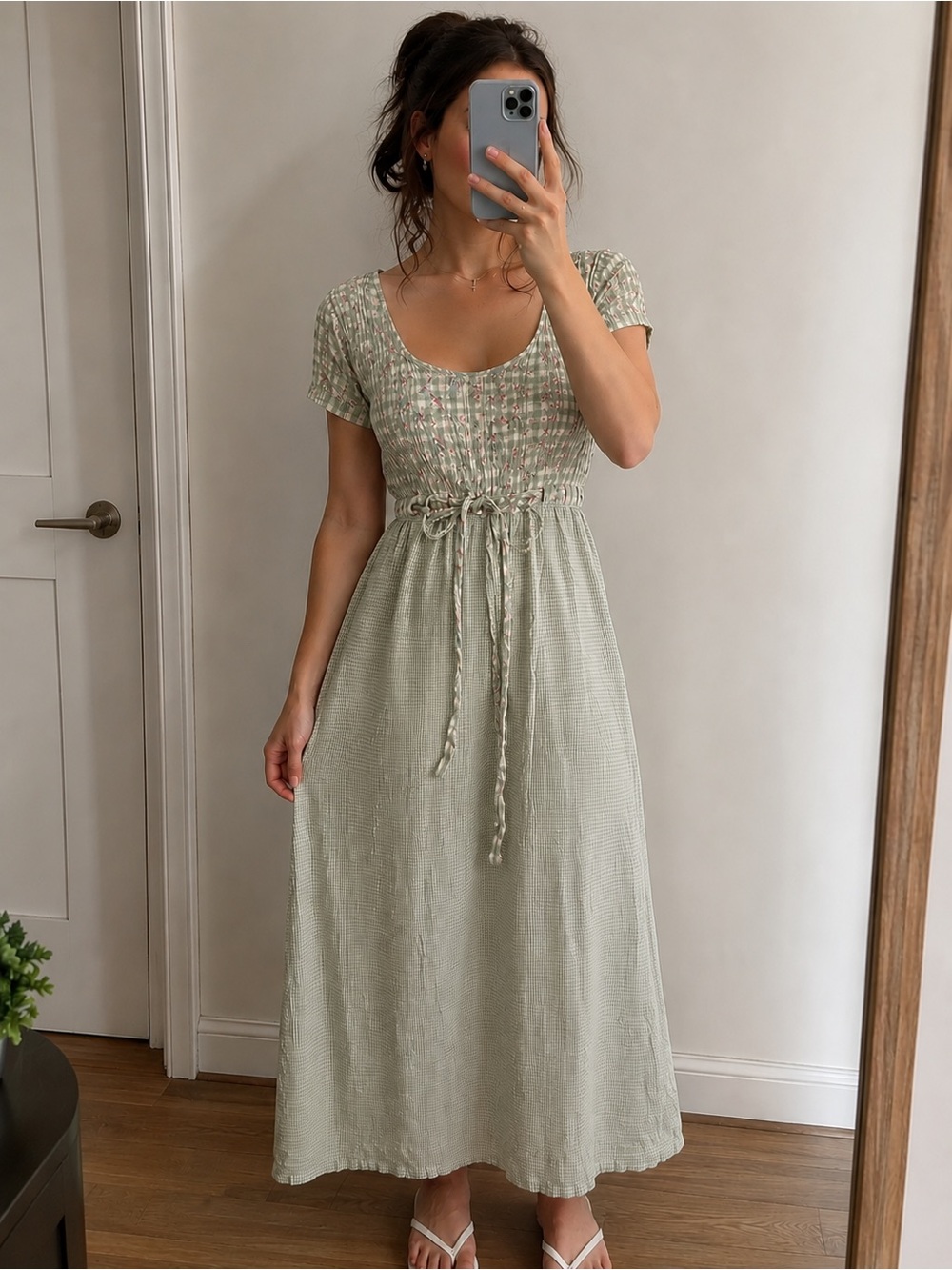 Cottagecore EXPO Green Gingham Floral Dress